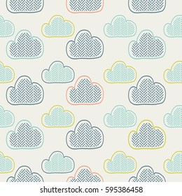 clouds. seamless pattern.hand drawn vector illustration, can be used for kid's or baby's shirt design, fashion print design, fashion graphic, t-shirt, kids wear