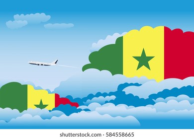 Clouds with Senegal Flags, Aeroplane Flying