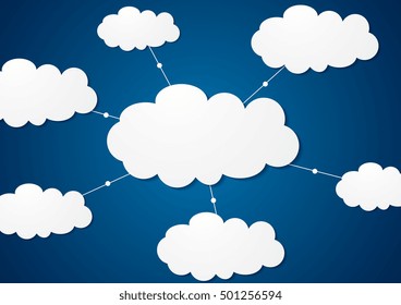 Clouds server communication tech abstract design. Blue concept network vector background