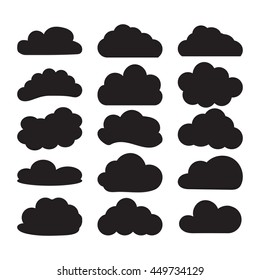 Clouds set of black and white icons. A set of frames in the form of clouds. Vector illustration.
