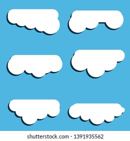 Clouds set . Blue sky with white clouds. Simple cute cartoon design. Icon or logo collection.