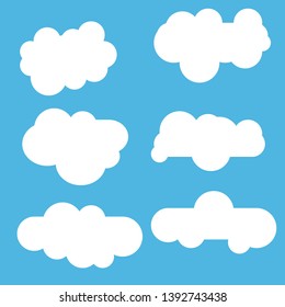 Clouds set . Blue sky with white clouds. Simple cute cartoon design. 