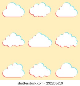 clouds set with colored edges and icons for cloud computing for app and web. vector illustration