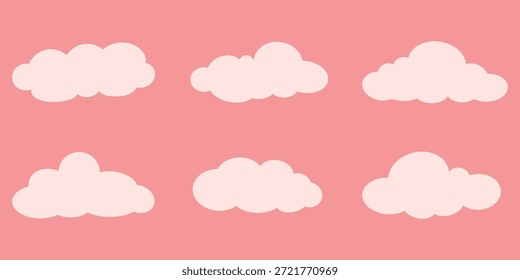 Nuvens definidas. Nuvens pastel bonito ilustração sobre fundo rosa macio céu mínimo com simples formas de nuvens fofo atmosfera onírica suave perfeito para crianças design decoração infantil social media visuais