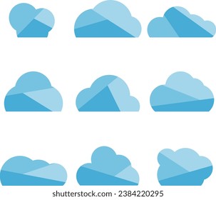 Wolken, Set von originalen, designerischen Wolken einzeln auf weißem Hintergrund. Vektorgrafik von blauen Wolken. Vektorgrafik.
