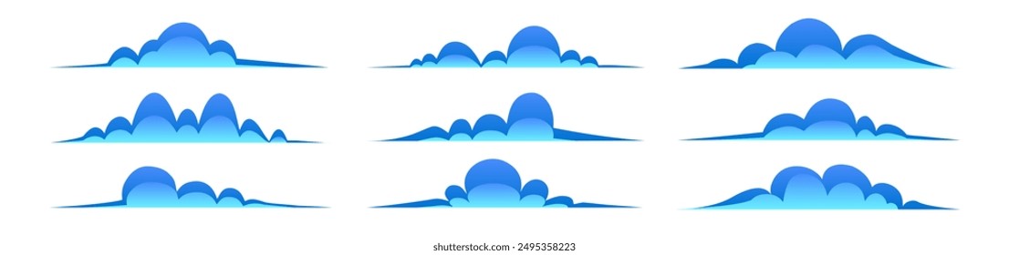 Clouds set flat cartoon blue color sky