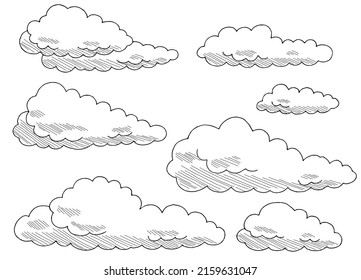 Clouds set graphic black white isolated sketch illustration vector 