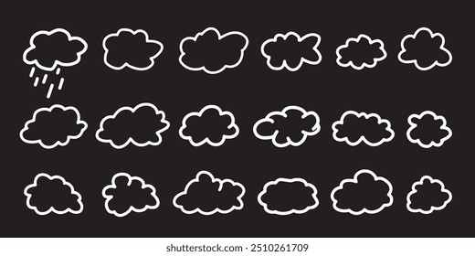 Clouds set. Hand drawn cute cartoon clouds. Sketches of decorative icons. Vector illustration. Hand drawn, not AI