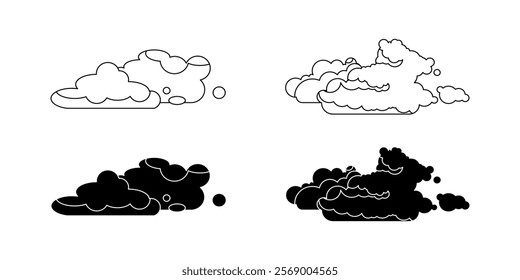 Clouds set icons. Linear and silhouette style. Vector icons.
