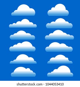 Clouds set isolated on blue background.Collection of clouds for web site,poster,placard and wallpaper. Creative modern concept. Clouds vector illustration