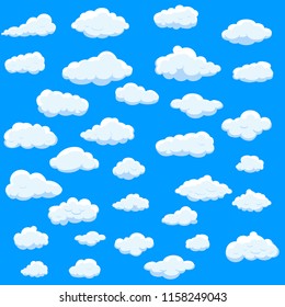 Clouds set isolated on blue background.Collection of clouds for web site,poster,placard and wallpaper. Creative modern concept. Clouds vector illustration