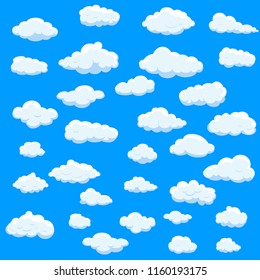 Clouds set isolated on blue background.Collection of clouds for web site,poster,placard and wallpaper. Creative modern concept. Clouds vector illustration