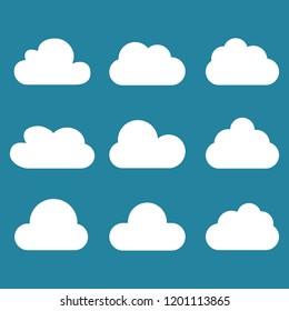 Clouds set isolated on blue background. Collection of clouds for web site, poster, placard and wallpaper. Creative modern concept. Clouds vector illustration