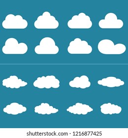 Clouds set isolated on blue background. Collection of clouds for web site, poster, placard and wallpaper. Creative modern concept. Clouds vector illustration