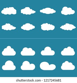 Clouds set isolated on blue background. Collection of clouds for web site, poster, placard and wallpaper. Creative modern concept. Clouds vector illustration