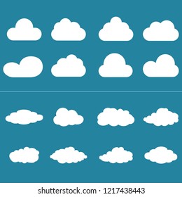 Clouds set isolated on blue background. Collection of clouds for web site, poster, placard and wallpaper. Creative modern concept. Clouds vector illustration