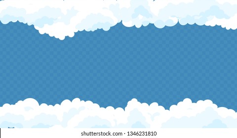 Clouds set isolated on a blue transparent background. Simple cute cartoon design. Icon or logo collection. Realistic elements. Flat style. Vector illustration