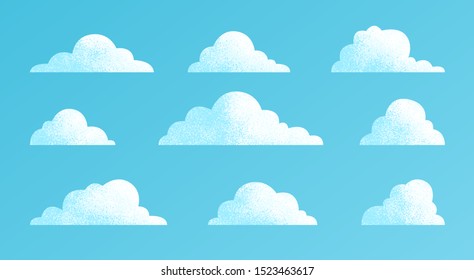 Clouds set isolated on a blue background. Simple cute cartoon design. Modern icon or logo collection. Realistic elements. Flat style vector illustration.