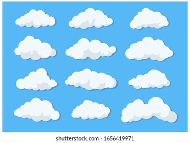 Clouds set isolated on a blue background.Flat style vector illustration.