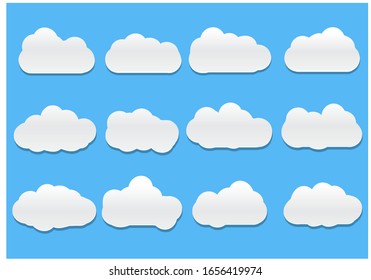 Clouds set isolated on a blue background.Flat style vector illustration.