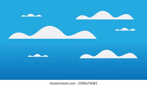 Conjunto de nubes aisladas sobre un fondo azul. Diseño lindo simple de la historieta. Colección de icono o logotipo. Elementos realistas. Ilustración vectorial de estilo plano.