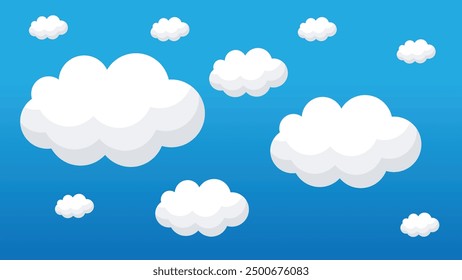 Conjunto de nubes aisladas sobre un fondo azul. Diseño lindo simple de la historieta. Colección de icono o logotipo. Elementos realistas. Ilustración vectorial de estilo plano.