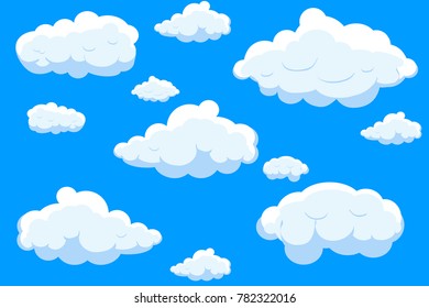Clouds set isolated on blue background.Collection for web site,poster,placard and wallpaper. Creative modern concept, vector illustration