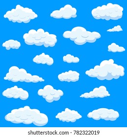 Clouds set isolated on blue background.Collection for web site,poster,placard and wallpaper. Creative modern concept, vector illustration