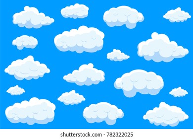 Clouds set isolated on blue background.Collection for web site,poster,placard and wallpaper. Creative modern concept, vector illustration
