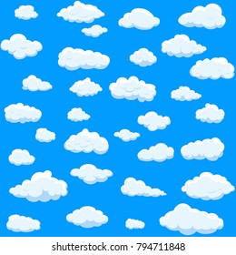 Clouds set isolated on blue background.Collection of clouds for web site,poster,placard and wallpaper. Creative modern concept. Clouds vector illustration