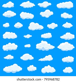 Clouds set isolated on blue background.Collection of clouds for web site,poster,placard and wallpaper. Creative modern concept. Clouds vector illustration