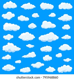 Clouds set isolated on blue background.Collection of clouds for web site,poster,placard and wallpaper. Creative modern concept. Clouds vector illustration