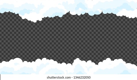Clouds set isolated on a grey transparent background. Simple cute cartoon design. Icon or logo collection. Realistic elements. Flat style. Vector illustration