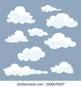 Clouds set isolated on a grey background. Simple cute cartoon design. Realistic elements. Flat style vector illustration