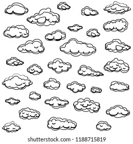 Clouds set isolated on white background. Collection of clouds for web site, poster, placard and wallpaper. Creative modern concept. Clouds vector illustration