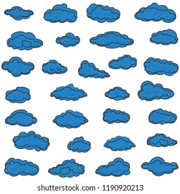 Clouds set isolated on white background. Collection of clouds for web site, poster, placard and wallpaper. Creative modern concept. Clouds vector illustration