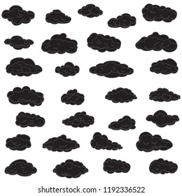 Clouds set isolated on white background. Collection of clouds for web site, poster, placard and wallpaper. Creative modern concept. Clouds vector illustration