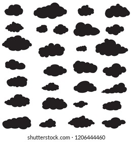 Clouds set isolated on white background. Collection of clouds for web site, poster, placard and wallpaper. Creative modern concept. Clouds vector illustration