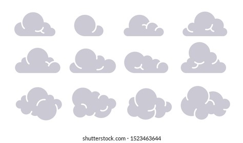 Clouds set isolated on a white background. Simple cute cartoon design. Modern icon or logo collection. Realistic elements. Flat style vector illustration.