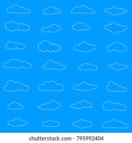 Clouds set isolated on white background.Thin line collection of clouds for web site, poster, placard and wallpaper. Creative modern concept. Clouds vector illustration
