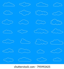 Clouds set isolated on white background.Thin line collection of clouds for web site, poster, placard and wallpaper. Creative modern concept. Clouds vector illustration