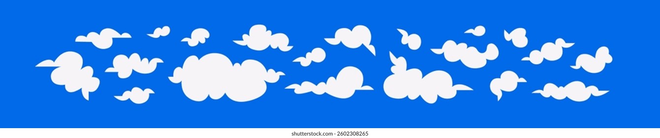 Clouds set isolated. Simple cute cartoon design. Icon, logo collection. Modern design. Flat style vector illustration. Blue and white color.
