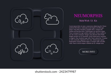 Clouds set line icon. Weather, temperature, rain, sun, cold, heat, frost. Neomorphism style. Vector line icon for business and advertising