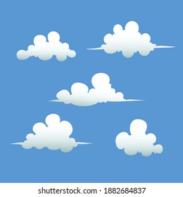 Clouds set on blue background. White clouds of different shapes vector illustration.