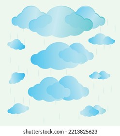 clouds set on a light blue background. soft transparent  clouds icon in the sky. geometric shapes vector illustration