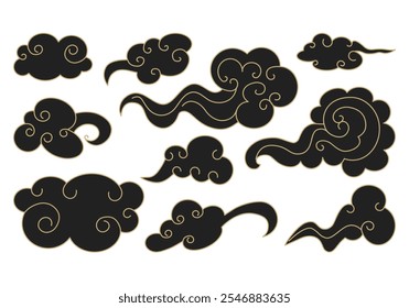 Clouds set in oriental style. Decorative Chinese illustration. Vector.