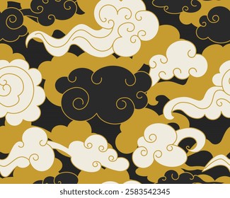 Clouds set in oriental style. Decorative Chinese illustration. Vector.
