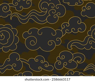Clouds set in oriental style. Decorative Chinese illustration. Vector.