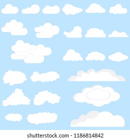 Clouds, set of clouds. Realistic white clouds on a blue background. Flat design, vector illustration, vector.