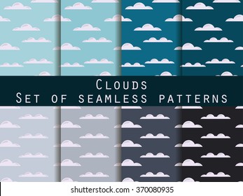 Clouds. Set of seamless patterns. The pattern for wallpaper, tiles, fabrics and designs. Vector illustration.